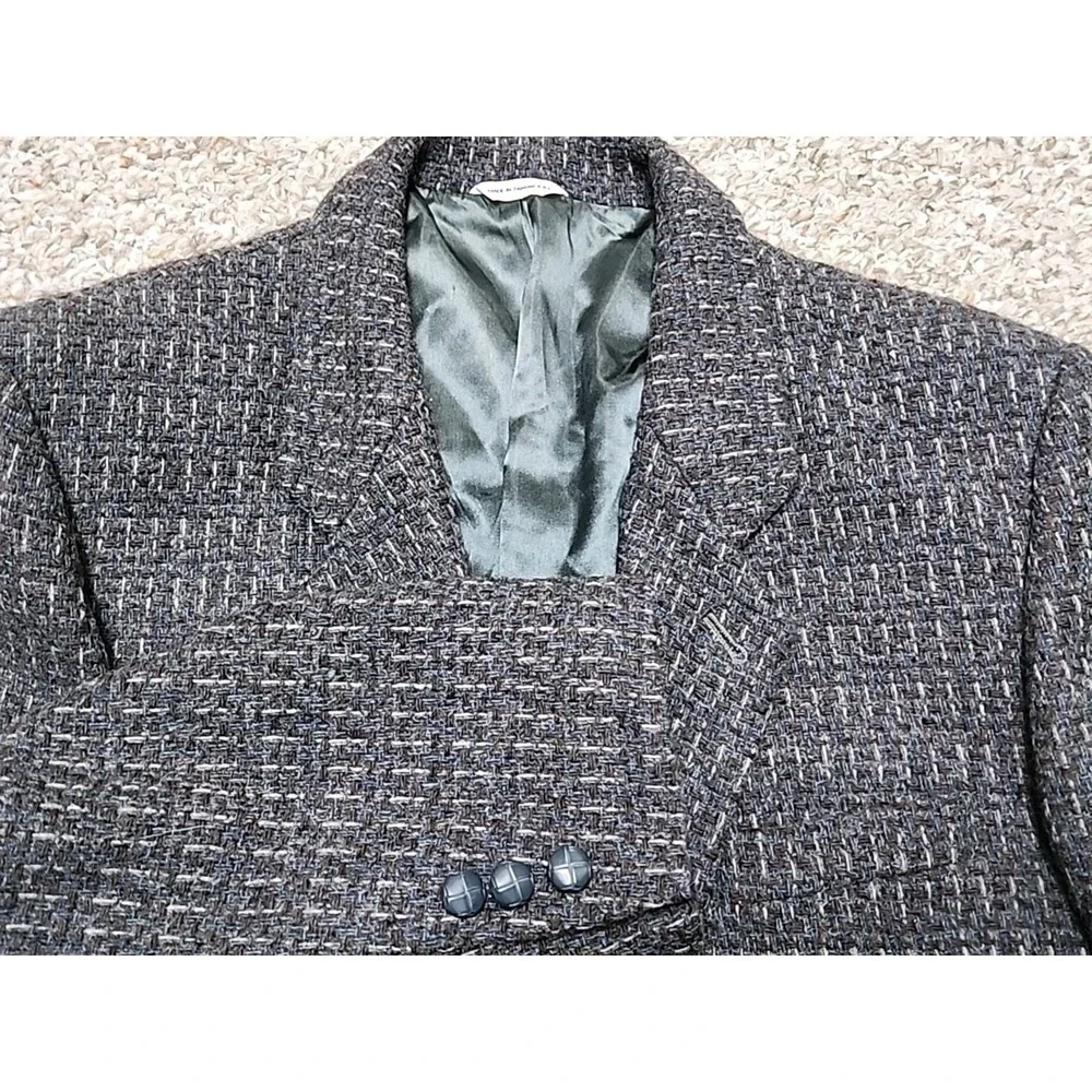 Vintage 80s 90s Gap Wool Tweed Single Button Blazer Gray Brown Blue Textured 40R